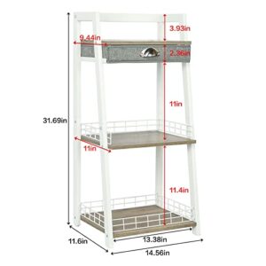 keomaisyto 3-Tier Bathroom Ladder Shelf, Floor Storage Shelf with Drawer, Freestanding Open Tower Shelving Unit for Bathroom Living Room Balcony（White）