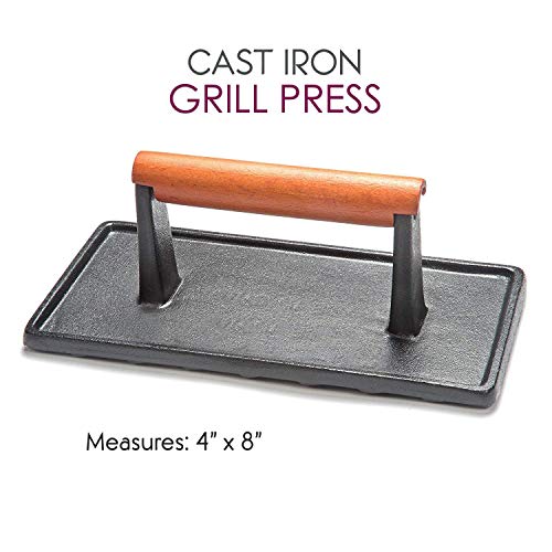 Cast Iron Stove Top Griddle Set & Griddle Accessories, Grill Pan, Includes Reversible Cast Iron Griddle, Stove Top Griddle Press, and Grill Pan Scrapers, Grill Plate measure 17 x 9 inch, Black