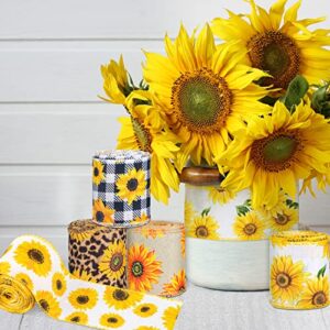 Whaline Sunflower Wired Edge Ribbon 30 Yard Summer Flower Pattern Ribbon 5 Roll Spring Summer Fabric Decorative Craft Ribbon Roll for Gift Wrapping Decor Hair Bow Sewing Wreath Crafts