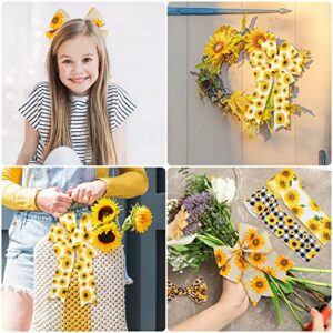 Whaline Sunflower Wired Edge Ribbon 30 Yard Summer Flower Pattern Ribbon 5 Roll Spring Summer Fabric Decorative Craft Ribbon Roll for Gift Wrapping Decor Hair Bow Sewing Wreath Crafts