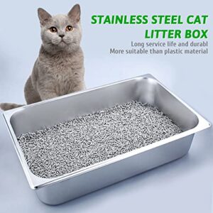 Fhiny Stainless Steel Litter Box for Cat, Large Size With High Sides and Non Slip Rubber Feet Cat Toilet Non Stick Smooth Surface Litter Pan Never Absorbs Odors Stains or Rusts Durable Kitten Supplies