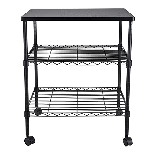 Wire Storage Shelves 3-Shelf Adjustable Shelving Units with Wheels Steel Metal Storage Rack for Kitchen Pantry Closet Laundry Durable Organizer Garage Tool Storage Shelf, Black, Black-e