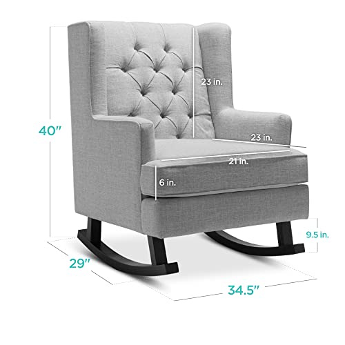 Best Choice Products Rocking Accent Chair, Tufted Upholstered Luxury Velvet Wingback for Nursery, Living Room, Bedroom w/Wood Frame - Gray