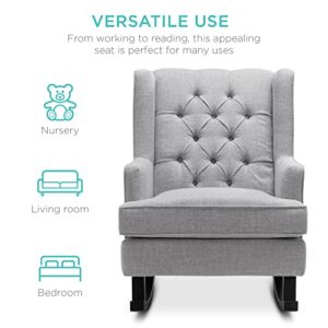 Best Choice Products Rocking Accent Chair, Tufted Upholstered Luxury Velvet Wingback for Nursery, Living Room, Bedroom w/Wood Frame - Gray