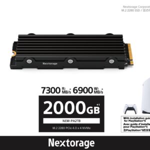 Nextorage Japan 2TB Internal SSD Work with Playstation 5 and PC M.2 2280 with Heatsink PCIe Gen4.0 NVMe NEM-PA2TB/N SYM Maximum Transfer Rate Read: 7300MB/s, Write: 6900MB/s Solid State Drive