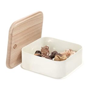 iDesign Recycled Plastic Medium Storage Bin with Paulownia Wood Lid, Small, Coconut