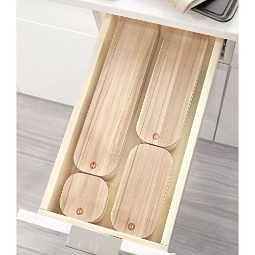 iDesign Recycled Plastic Storage Compact Drawer Organizer Bin with Paulownia Wood Lid, Extra Large, Coconut
