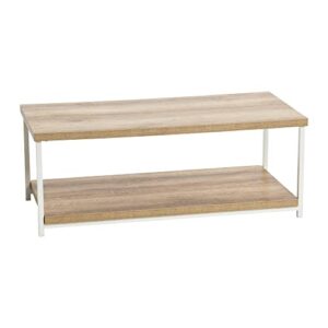 household essentials jamestown rectangular coffee table with storage shelf coastal oak rustic wood grain and white metal