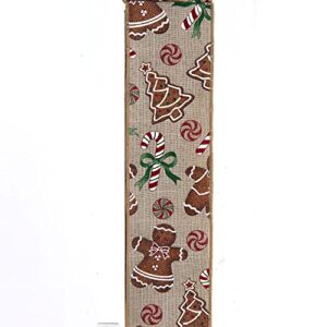 kurt s. adler gingerbread patterned double wire ribbons, 2.5-inchesx10yd, multicolor