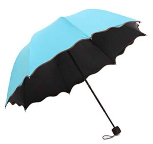 zmgmsmh travel foldable compact umbrellas sun rain umbrellas parasol with met water blomssom blooming material (blue)