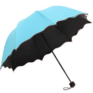 zmgmsmh Travel Foldable compact Umbrellas Sun rain Umbrellas parasol with Met Water blomssom blooming material (Blue)