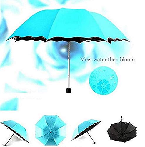 zmgmsmh Travel Foldable compact Umbrellas Sun rain Umbrellas parasol with Met Water blomssom blooming material (Blue)