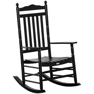 outsunny traditional wooden high-back rocking chair for porch, indoor/outdoor, black