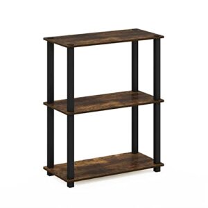 furinno turn-s-tube 3-tier compact multipurpose shelf display rack with square tube, amber pine/black