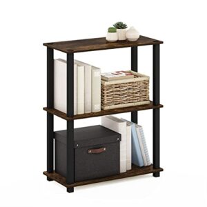 Furinno Turn-S-Tube 3-Tier Compact Multipurpose Shelf Display Rack with Square Tube, Amber Pine/Black