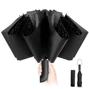 travel inverted umbrella compact windproof- automatic reverse black umbrellas for rain - men and women, folding portable teflon coating 120cm span, 10 large rids umbrella