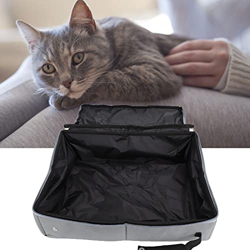 Cat Litter Box, Lightweight Foldable Oxford Cloth Pet Toilet Tray for Travel(Grey, L)