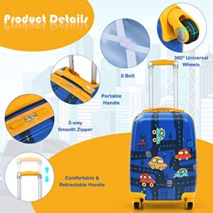 Goplus Kids Luggage Set, 12" & 18" Kids Carry On Luggage Set, Multi-directional Wheels Suitcase, Large Capacity Rolling Trolley Suitcase, Gift for Boys and Girls Toddlers Children Travel (Car)