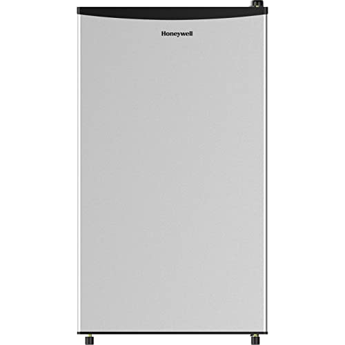 Honeywell Compact Refrigerator 3.3 Cu Ft Mini Fridge with Freezer, Single Door, Low noise, Removable Shelves, for Bedroom, Office, Dorm with Adjustable Temperature Settings, Stainless Steel