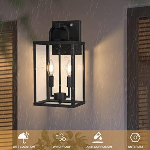 PARTPHONER Large Outdoor Light Fixutre 2-Light, Dusk to Dawn Outdoor Lighting Farmhouse Front Porch Light Exterior Wall Lantern Sconce with Clear Glass for Entryway Doorway House Garage
