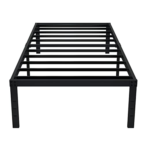 EMODA 16 Inch Heavy Duty Twin Bed Frame, Metal Platform Bed Frames No Box Spring Needed, Noise Free, Easy Assembly, Black