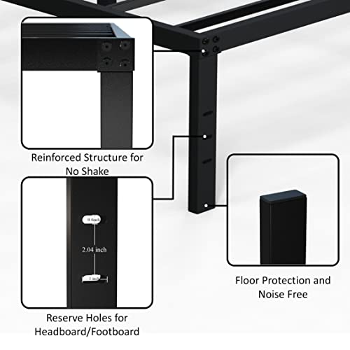EMODA 16 Inch Heavy Duty Twin Bed Frame, Metal Platform Bed Frames No Box Spring Needed, Noise Free, Easy Assembly, Black