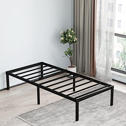 EMODA 16 Inch Heavy Duty Twin Bed Frame, Metal Platform Bed Frames No Box Spring Needed, Noise Free, Easy Assembly, Black