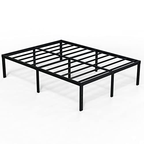 EMODA 18 Inch Tall Full Size Bed Frame with Large Storage Space, Easy Assembly Heavy Duty Metal Platform No Box Spring Needed, Noise Free, Black