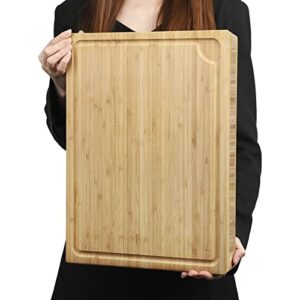 thick bamboo cutting board, large kitchen chopping board for meat, 1.4" thickened heavy duty butcher block cutting board with juice groove, for cutting meat, bones and vegetables, 100% organic bamboo