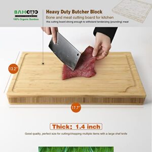 Thick Bamboo Cutting Board, Large Kitchen Chopping Board for Meat, 1.4" Thickened Heavy Duty Butcher Block Cutting Board with Juice Groove, for Cutting Meat, Bones and Vegetables, 100% Organic Bamboo