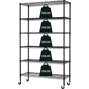 hcy 6-tier storage shelf shelving unit rolling shelves heavy duty metal rack 82''x48''x18'' nsf height adjustable with wheels for garage kitchen pantry organization 2100 lbs capacity, hy-ws-776-black