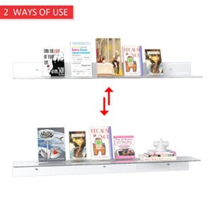 Sezanrpt 36 Inches Clear Long Floating Shelves for Wall, Acrylic Long Wall Shelf, Wall Mounted Shelves for Plants, Radio, Funko Pop, Books, Picture Frame, Clock, Cosmetics, Toiletries, 2 Pack