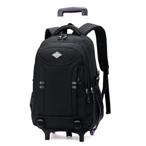 Rolling Backpack for Boys 18in Black Trolley Bags Wheeled Bag Kids' Carry-Ons Travel Primary Middle School Bookbag