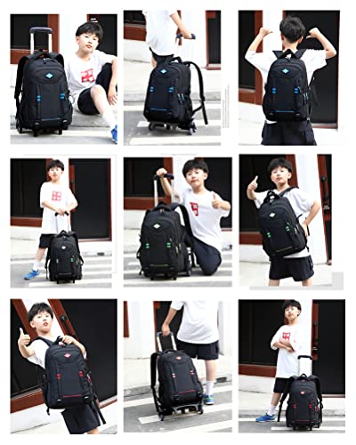 Rolling Backpack for Boys 18in Black Trolley Bags Wheeled Bag Kids' Carry-Ons Travel Primary Middle School Bookbag