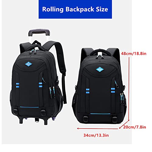 Rolling Backpack for Boys 18in Black Trolley Bags Wheeled Bag Kids' Carry-Ons Travel Primary Middle School Bookbag