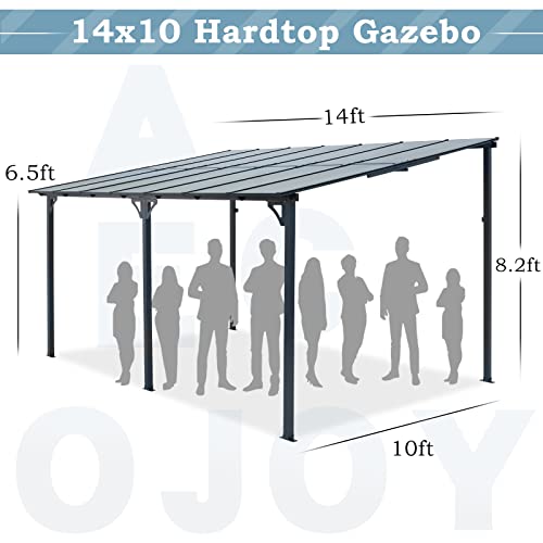 AECOJOY 10' x 14' Gazebo for Patio, Hard Top Lean to Gazebo Pergola with Roof (140 Sq.Ft Shaded), Large Wall-Mounted Heavy Duty Awnings for Patio, Decks, Backyard and More