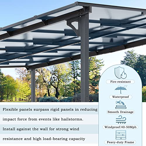 AECOJOY 10' x 14' Gazebo for Patio, Hard Top Lean to Gazebo Pergola with Roof (140 Sq.Ft Shaded), Large Wall-Mounted Heavy Duty Awnings for Patio, Decks, Backyard and More