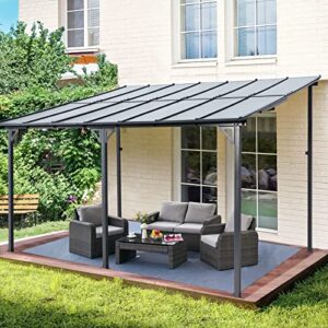 AECOJOY 10' x 14' Gazebo for Patio, Hard Top Lean to Gazebo Pergola with Roof (140 Sq.Ft Shaded), Large Wall-Mounted Heavy Duty Awnings for Patio, Decks, Backyard and More