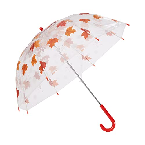 Amazon Basics Kids Clear Round Bubble Umbrella, 26.5 inches, Maple Leaf