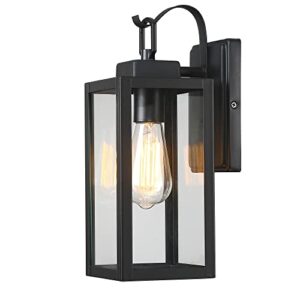 pia ricco outdoor wall lights, matte black exterior light fixtures with clear glass shade, waterproof front porch lighting, modern sconces lantern for outside, house, garage, e26 socket, etl listed