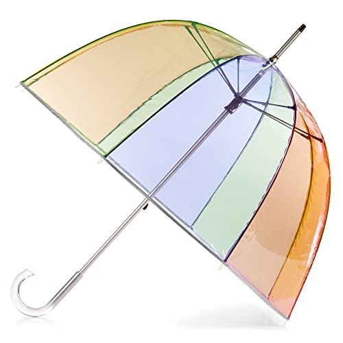 Totes Signature Clear Bubble, Rain & Windproof Umbrella - Perfect for Weddings, Travel and Outdoor Events - Curved Handle with Deluxe Finish, in Transparent or Colorful Design Options