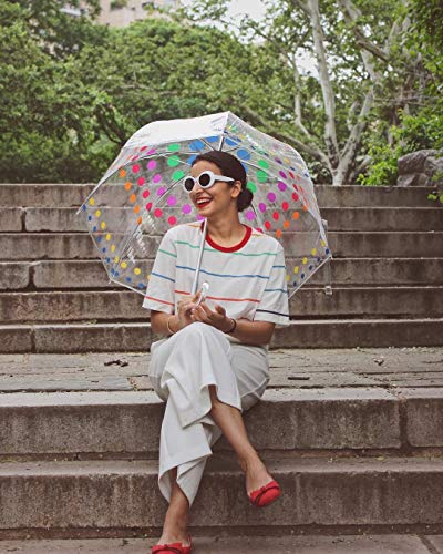 Totes Signature Clear Bubble, Rain & Windproof Umbrella - Perfect for Weddings, Travel and Outdoor Events - Curved Handle with Deluxe Finish, in Transparent or Colorful Design Options