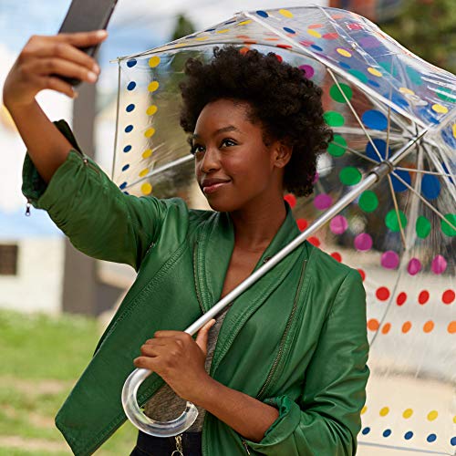 Totes Signature Clear Bubble, Rain & Windproof Umbrella - Perfect for Weddings, Travel and Outdoor Events - Curved Handle with Deluxe Finish, in Transparent or Colorful Design Options