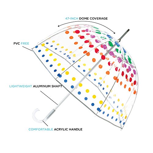 Totes Signature Clear Bubble, Rain & Windproof Umbrella - Perfect for Weddings, Travel and Outdoor Events - Curved Handle with Deluxe Finish, in Transparent or Colorful Design Options
