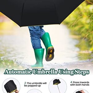 Kalolary Extra Large Golf Umbrella Automatic Open Folding Umbrella Windproof Compact Large Double Canopy Umbrella Travel Folding Umbrella Strong Oversized Rain Umbrellas for Home Family Use (Black)