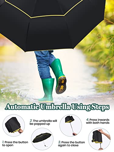 Kalolary Extra Large Golf Umbrella Automatic Open Folding Umbrella Windproof Compact Large Double Canopy Umbrella Travel Folding Umbrella Strong Oversized Rain Umbrellas for Home Family Use (Black)