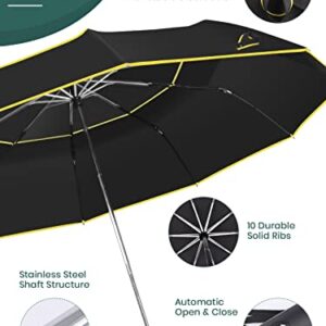 Kalolary Extra Large Golf Umbrella Automatic Open Folding Umbrella Windproof Compact Large Double Canopy Umbrella Travel Folding Umbrella Strong Oversized Rain Umbrellas for Home Family Use (Black)