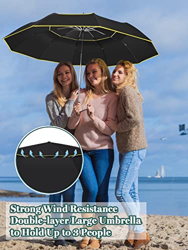 Kalolary Extra Large Golf Umbrella Automatic Open Folding Umbrella Windproof Compact Large Double Canopy Umbrella Travel Folding Umbrella Strong Oversized Rain Umbrellas for Home Family Use (Black)