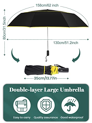 Kalolary Extra Large Golf Umbrella Automatic Open Folding Umbrella Windproof Compact Large Double Canopy Umbrella Travel Folding Umbrella Strong Oversized Rain Umbrellas for Home Family Use (Black)