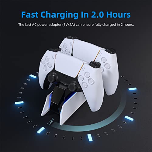 PS5 Controller Charging Station with Fast Dual Charging Dock PS5 Charger for Playstation 5 Dualsense Wireless Controller Accessories, Blue LED ON/Off Automatically When Charging and Fully Charged